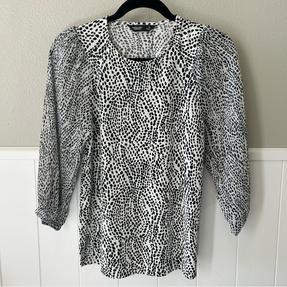 NWOT Simply Vera Vera Wang • Raglan Blouson Top in Black and White Size XS